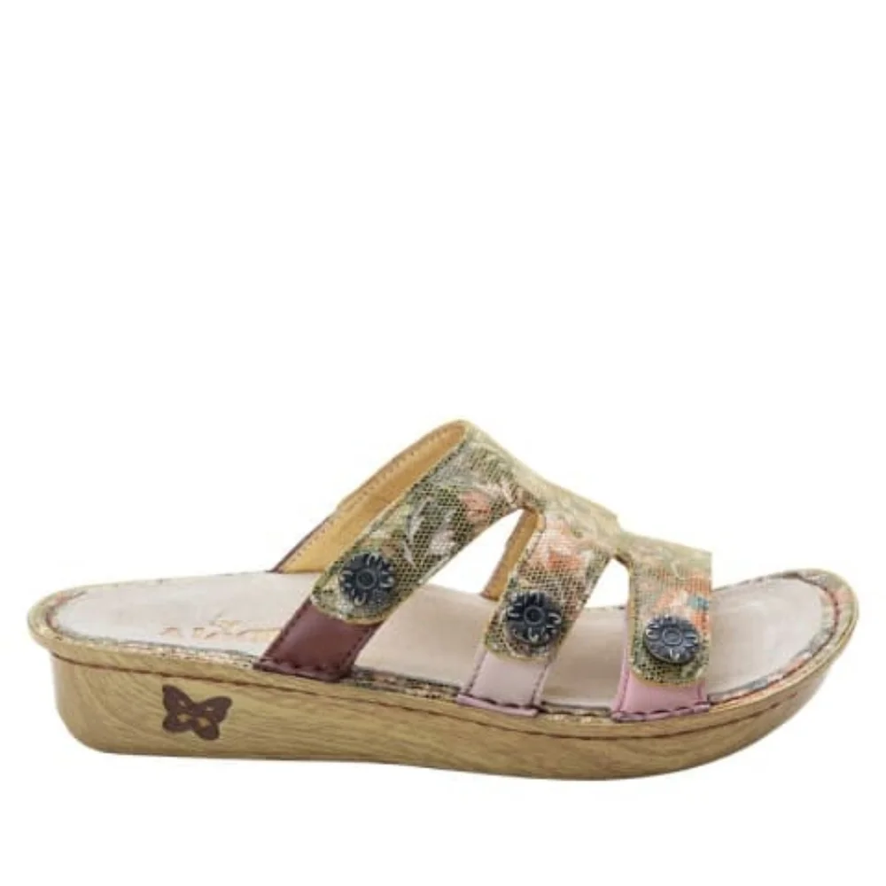 ALEGRIA Enmeshed Slide Sandals Floral Gold Peach Sage Green Tan EU 39 US 9 - Picture 4 of 11